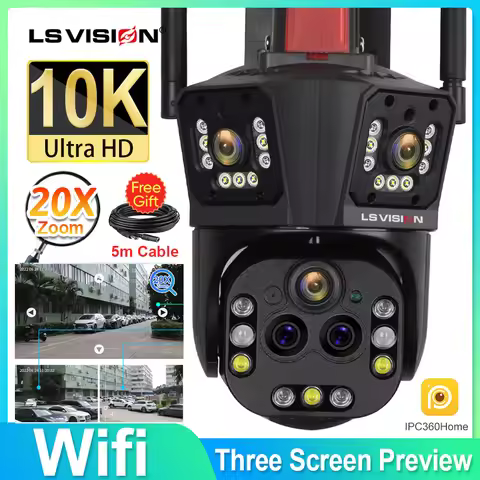 LS VISION 10K 20MP WiFi Camera Multi Lens 20X Zoom Outdoor 360° Surveillance Security IP Cameras Sma