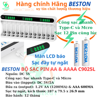 SẠC PIN C9025L AA & AAA 5V  BESTON 12 KHE SẠC CÓ LCD HIỂN THỊ
