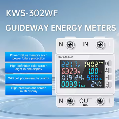 KWS-302WF Digital Voltmeter Energy Meter 0-9999KWH Din Rail Power Meter KWH Meter AC170-300V LED Dis
