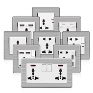 VISWE Switch Socket,3 pin/5 pin 13A uk standard and universal wall socket with usb Stainless Steel panel,86*86mm/146*86mm,White