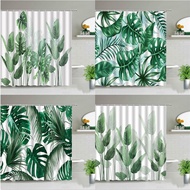 Green Leaves Shower Curtains Monstera Leaf Tropical Plant Spring Bathroom Curtain Bathtub Decor Set Waterproof Fabric With Hooks