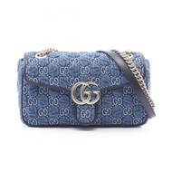 【二手】Gucci GUCCI GG Marmont 絎縫小號肩背包 443497 牛仔藍/海軍藍牛仔皮革 GG Marmont Guccissima 肩背包 中號