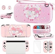 GLDRAM Carrying Case Compatible with Nintendo Switch OLED Cover, Cute Anime Rabbit Case Bundle with Travel Case, Hard PC Shell, Screen Protector, Thumb Caps, Shoulder Strap, Accessories Kit for Girls