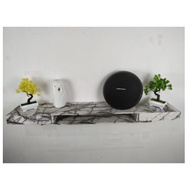 PUTIH Minimalist WALL-CAST TV DRAWER SHELF RACK, WHITE MARBLE FLOAT