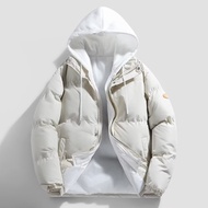 OCSHEAN  ผู้ชายฤดูหนาวลงแจ็คเก็ตเบาะปลอมสองชิ้นแจ็คเก็ตคลุมด้วยผ้าแจ็คเก็ตเบาะความร้อนคู่หลวม