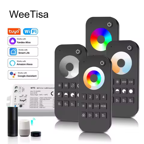 5 in 1 LED Strip Controller 12V 24V DC Tuya Smart Life WIFI 2.4G RF Remote Controler WT5 for DIM RGB