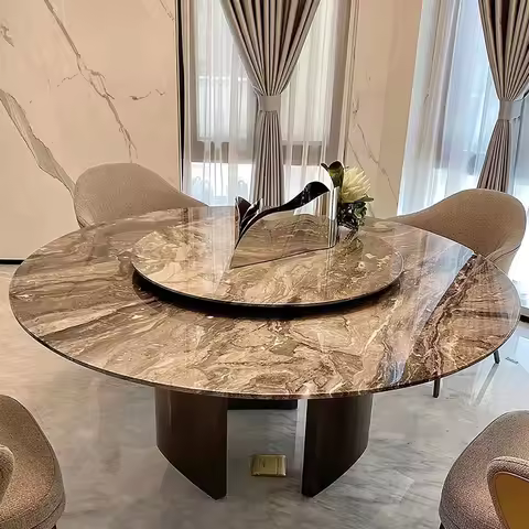 Big Wholesale Real Stone Luxury Dining Room Furniture Dining Set Round Table Noir Grand Antique Blac