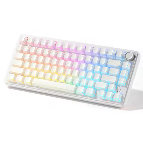 XVX M75 Shadow 75% Tri-Mode RGB Mechanical Keyboard with Knob Hot Swappable Backlit White Keyboard