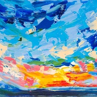 日落繪畫 Skyscape Original Art Seascape San Francisco Artwork Nautical