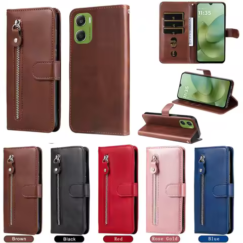 Capa Moto G06 Zipper Leather Case for Motorola Moto G06 MotoG06 G 06 Case Wallet Stand Phone Cover f