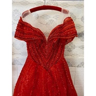 Big size red queen sleeve wedding dress 99% new