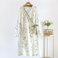 Spring and Autumn Cotton Nightgowns Womens Long Sleeve Kimono Robes Sleepwear Thin Yukata Sweat Stea