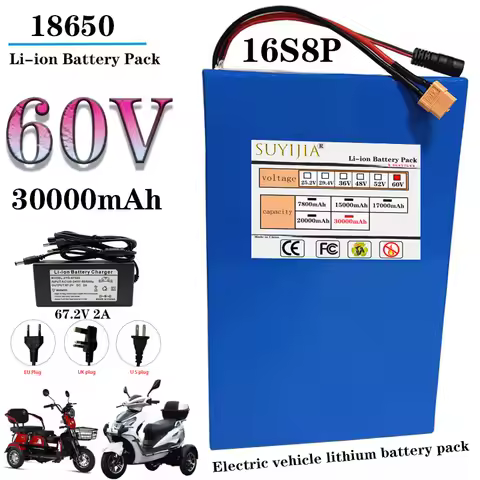 60V 30Ah Akku 16S8P 1500W 67,2V Lithiumbatterie 30000mAh, eingebauter BMS Hochleistungs-Lithium-Ione