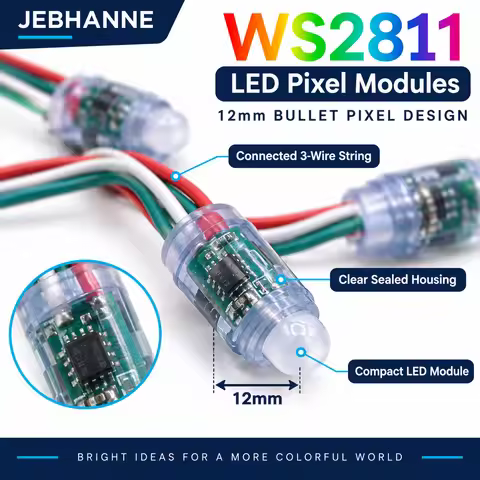 50/100/200 PixelsWS2811 12mm RGB LED Pixel String Lights 5V 12V Individually Addressable 50 100 200 