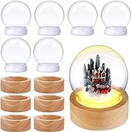 Irenare 6 Pcs 3.9 Inch DIY Snow Globe Clear Plastic Water Globe with 6 Pcs 1.45 Inch High Glow Wood Base Kit for DIY Crafts Christmas Ornaments Keepsake Gift Decoration Plant Terrarium Display