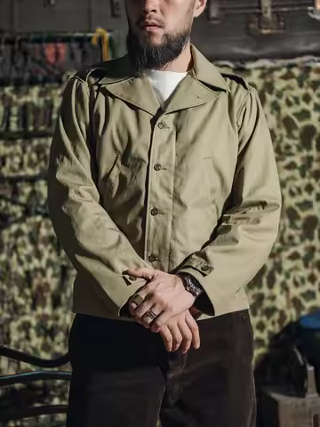 Rugged Bronson Army M-41 Field Jacket M-1941 Men's Lapel Military-Style Coat Khaki Green