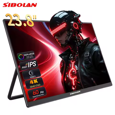 Sibolan 23.8" 4K Portable Monitor 60Hz 100% SRGB IPS Built-in Stand Type-C HDMI Plug Laptop Display