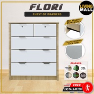 Living Mall Flori 5-Drawers Premium Chest of Drawers Full Laminated Back Panel in 6 Colours