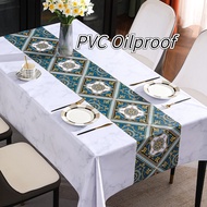 PVC Waterproof Oilproof Table Cloth Nordic Ins Marble Tablecloth with Imitation Table Runner Long Square Desk Dining Study Coffee Tea Table Cover for 2 4 6 Seaters