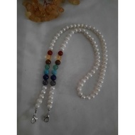 PUTIH 7chakra white freshwater pearl mask necklace
