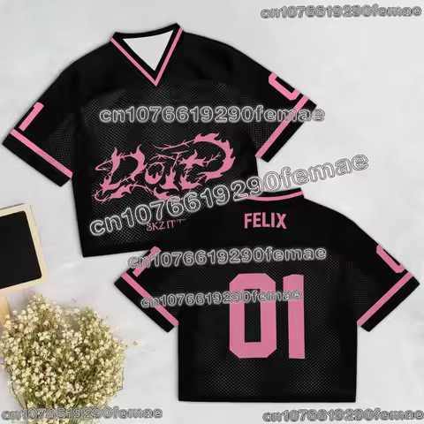 New STRAYKIDS K-pop Fan Supporter V Neck Jersey Summer Mesh Breathable Y2K Streetwear Cosplay Kids A