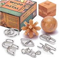 LESONG Brain Teasers Metal and Wooden Puzzles for Kids and Adults 9 Pack, Mind, IQ, and Logic Test a