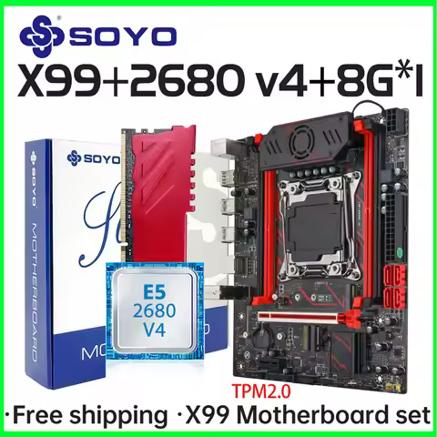 SOYO X99 C612chip Gaming Motherboard Set with Intel Xeon E5 2680 V4 CPU DDR4 ECC 8G*1 2133MHz RAM M.