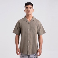 3Second Bowling Basic Shirt Pria Lengan Pendek Cuban Collar Kemeja Santai Polos Baju Pantai Atasan C