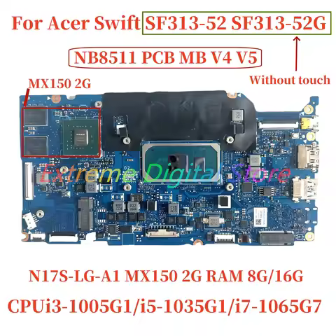 NB8511-PCB-MB-V4/V5 For Acer Swift SF313-52 SF314-57 laptop motherboard with I3 I5 I7-10TH CPU V2G-G