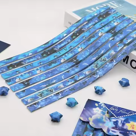 136 Sheets Origami Star Paper Strips Different Designs Cartoon Origami Lucky Star Origami Decor Fold