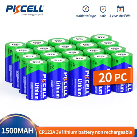 20PC PKCELL CR123A 3V Lithium Battery 3 Volt CR17335 CR17345 DL123A 123A Lithium Batteries For Digit
