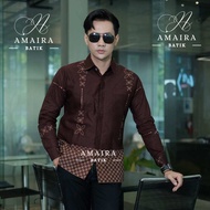 Amaira Batik Kemeja Batik PERDANA Burgundy Baju Batik Pria Dewasa Lengan Panjang Batik Pria Merah Ma