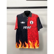 Baju Raya 2023 Retro YENZ Full Sublimation Collar Jersey Fashion Splicing Design Personality Fire Print High Quality Casual Polo Shirt Kanka-kanak Men