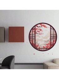 新風景畫梅花壁貼,適用於風格客房、走廊和背景墻,自粘式壁紙