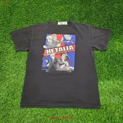 Hetalia Axis Powers Anime Manga T Shirt M Short 19 5x24 5 Black Big Print Spellout vintage Washed ho