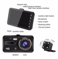 Dash Cam Dual Lens mini Car DVR Full HD 1080P 4" Touch Screen IPS With Backup Rear Camera Registrato