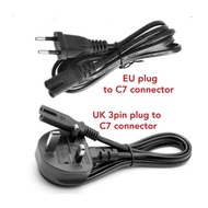Power cord with plug, UK 3pin to IEC C7 connector, EU 2pin plug to IEC C7 connector. Fused or wo fus