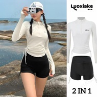 LUOXIAKE Black and White 2 Piece Swimsuit Set for Women Long Sleeve UPF 50+ Rash Guard Sporty Swim S