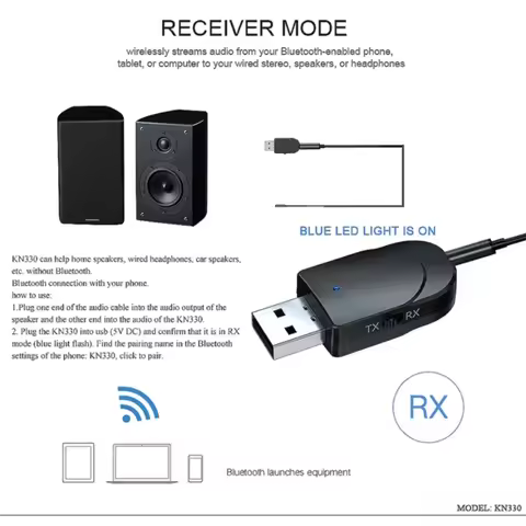 KN330 3 in 1 Bluetooth 5.0 Transmitter Receiver USB EDR Adapter Dongle 3.5mm AUX RCA for TV PC Headp