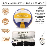 BOLA VOLI MIKASA 2200 SUPER GOLD DAN NET VOLI MIKASA GOLD - BOLA VOLY