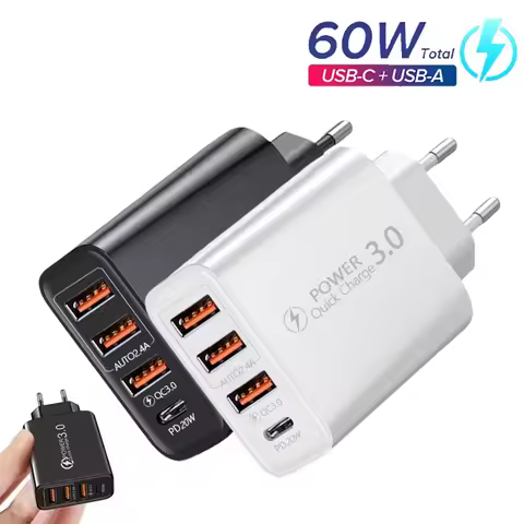60W PD Fast Charging Charger USB Type C QC3.0 Phone Charger Wall Power Adapter Travel Charger for iP