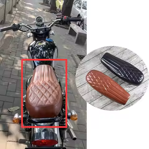 Motorcycle Seat Rhombus Pattern Waterproof Soft Leatherette Flat Cafe Racer Vintage Saddle 63cm Univ