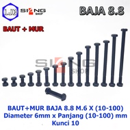 Steel Hex Bolt Nut 8.8 M6 length 10 to 100mm bolt and nut set