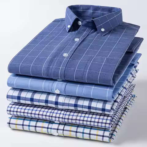 100% Cotton Oxford Men Striped Plaid Shirts Male Business Casual High Quality Long sleeve Shirt for 
