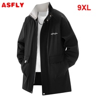 ASFLY Long Windbreaker Jacket Men Plus Size 9XL Jacket Spring Autumn Outerwear Male Big Size 9XL