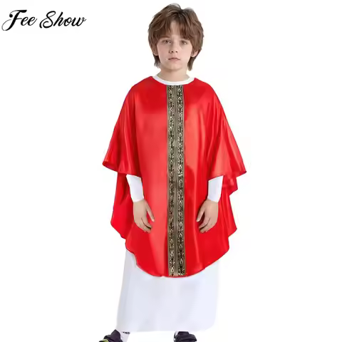 Boys Girls Pope Halloween Biblical Catholic Cardinal Bishop Cosplay Costume Long Sleeve Zipper Holy 
