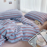 Blogger Style ins Bed Sheet 1.8m Three Fourm Modern Simple Pinstripe Piece Set Red Blue Khaki Korean