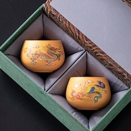 Raw Ore Yellow Clay Purple Clay Dragon Phoenix Pair Cup Gold Section Clay Baked Colorful Color-chang