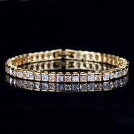 SEQUITO Vòng Đeo Tay AAA Trang Sức Nữ Hình Chữ Nhật Màu Xanh Lá Trắng Đính Đá Đơn Giản Mạ Vàng Zirco