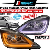 Vland Proton Exora 2008 - Onwards Version 2 Projector Headlamp With Light Bar ( Clear + Grey )